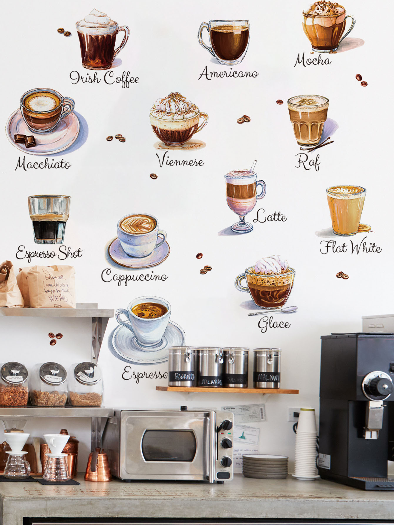 Pvc Panel Background - Koffiekopje muurstickers zelfklevende café keuken decor